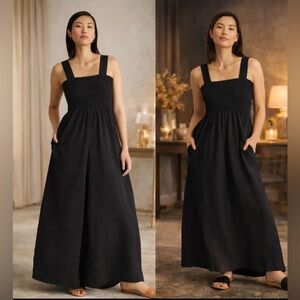 Quince Classic Black Sleeved Jumpsuit 💯 organic cotton in XL - NWT